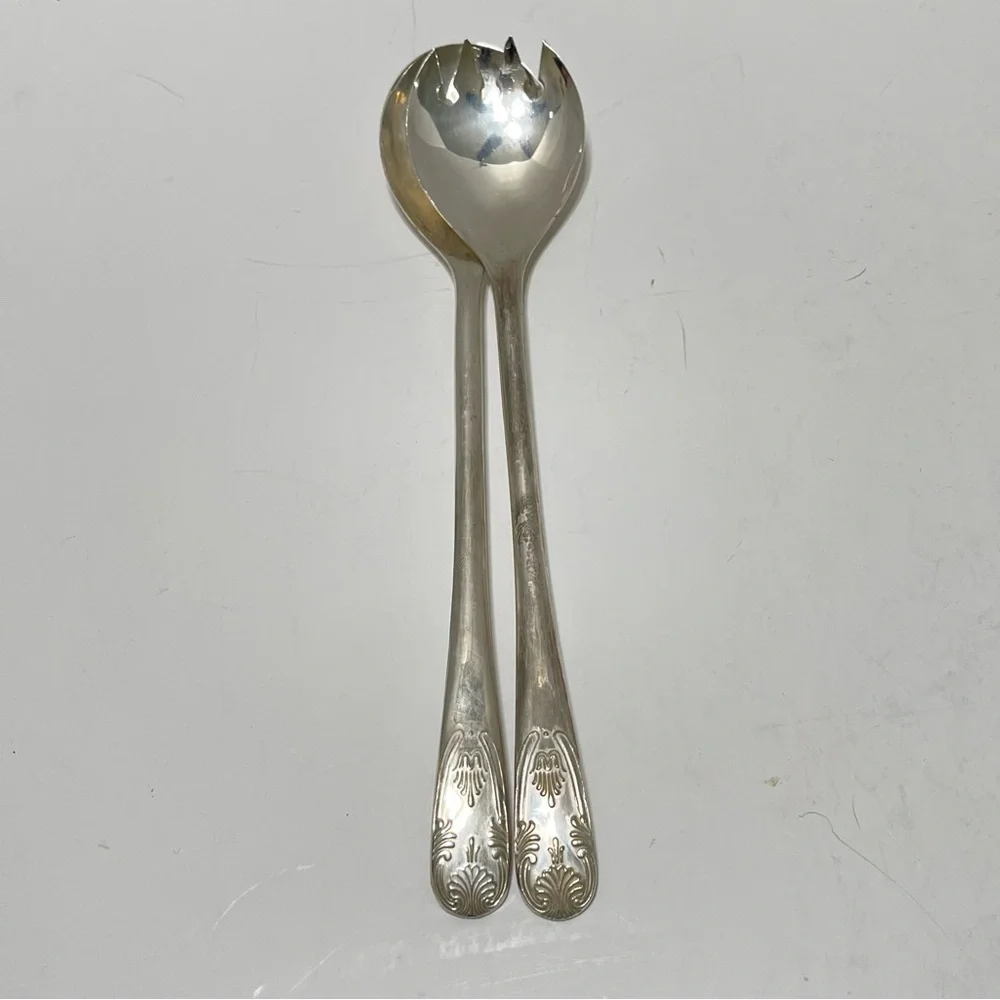 Vintage Silverplate Salad Serving Utensils Set Italy Scrolled Elegant Holiday 9